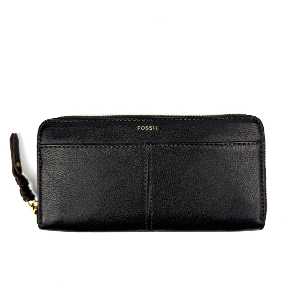 Fossil Tara Wallet Black Leather Zip Around Clutch Accordion Organizer